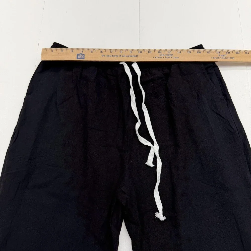 Ouku Jogger Pants Mens XXL Black Linen Cotton Relaxed Fit Drawstring Cuffed
